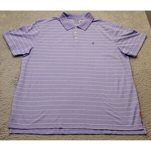 IZOD Polo Shirt Men 2XL Purple Striped Golf Performance Short Sleeve Slit Collar